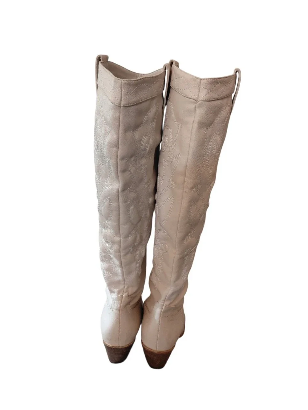 Bellini Cream Knee High Western Block Heel Boots Size 7 Cowgirl Boots